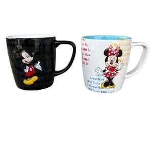 Disney Parks Minnie & Mickey Positive Attributes 3D Mug Set His Hers Black White